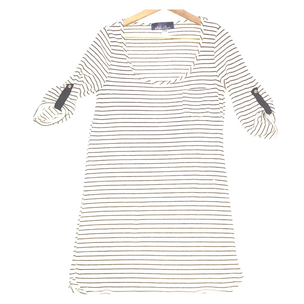 Cream and navy striped, 3/4 sleeves dress